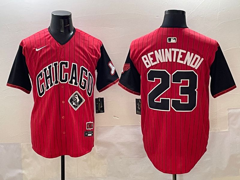 Men Chicago White Sox #23 Benintendi Red Stripe Joint Name 2025 Nike MLB Jersey style 11